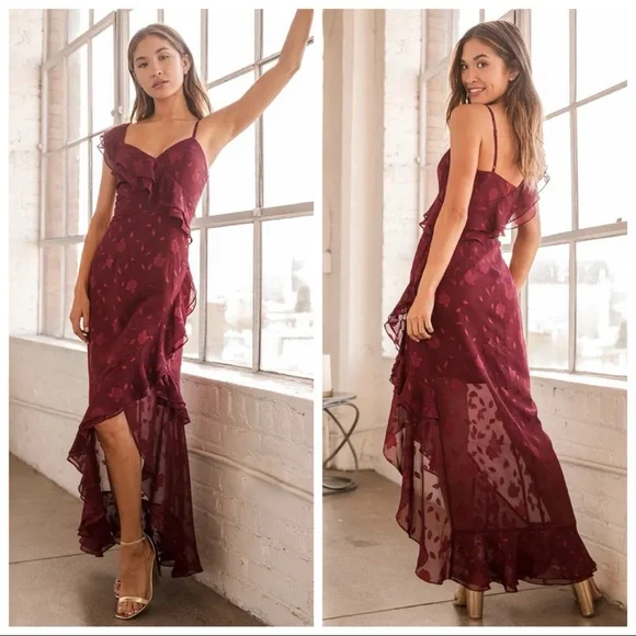 chinese dress ladies Astr The Label | Floris Burnout Floral Maxi Dress in Wine